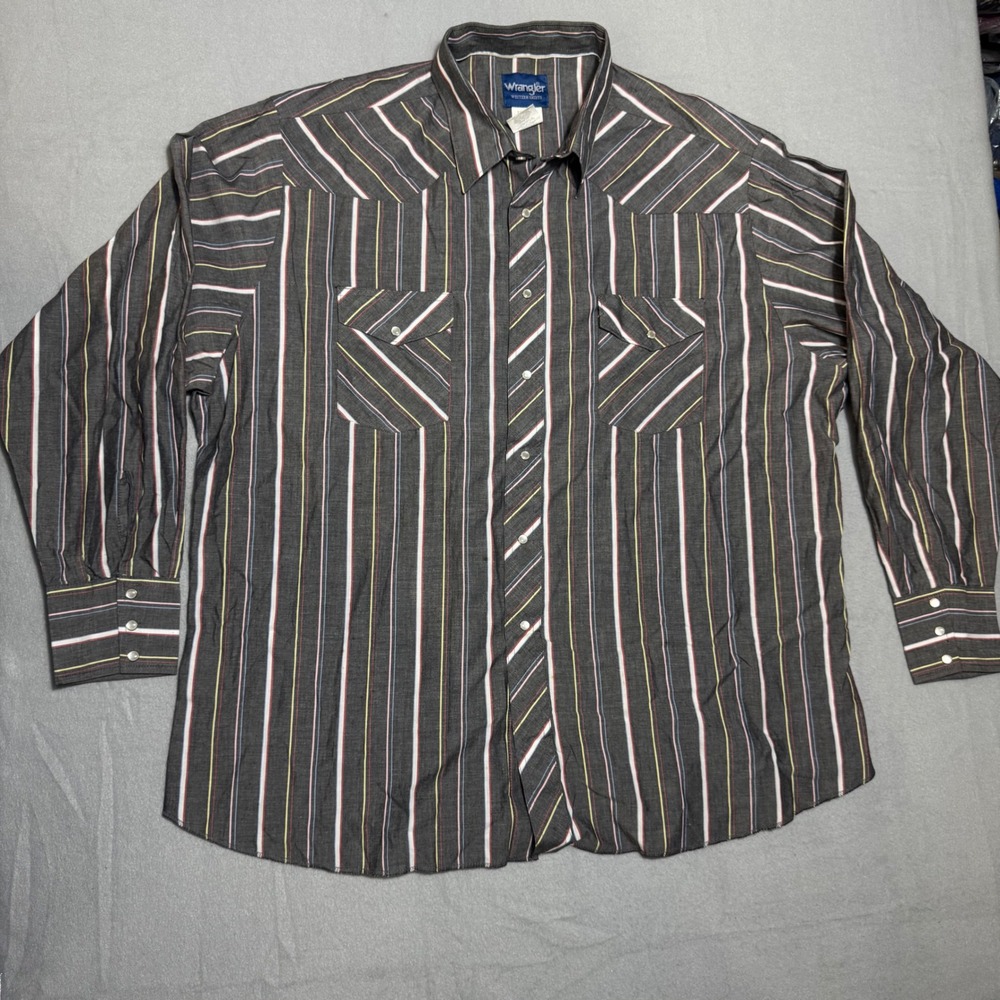 Wrangler Western Shirts Mens Shirt XXL Grey Excellent Pearl Snap Striped 75201AA